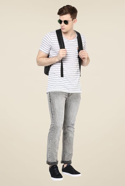 Yepme Trevor White Striped T Shirt Yepme Trevor White Striped T Shirt