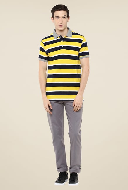 Yepme Yellow & Navy Brock Striped Polo T Shirt Yepme Yellow & Navy Brock Striped Polo T Shirt