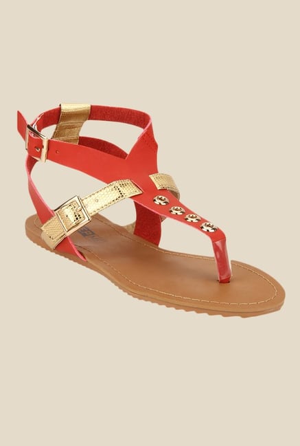 Yepme Red & Golden Ankle Strap Sandals Yepme Red & Golden Ankle Strap Sandals