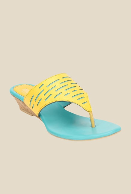 Yepme Yellow & Blue Wedge Heeled Thong Sandals Yepme Yellow & Blue Wedge Heeled Thong Sandals