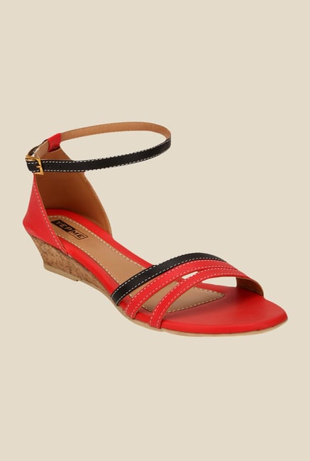 Yepme Red & Black Ankle Strap Wedges Yepme Red & Black Ankle Strap Wedges