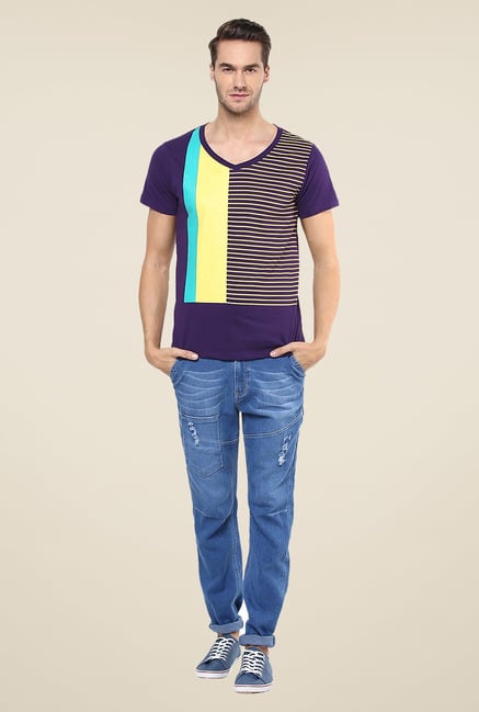 Yepme Purple Block Striped T Shirt Yepme Purple Block Striped T Shirt
