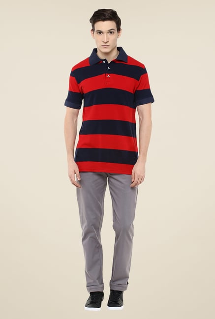 Yepme Red & Navy Brock Striped Polo T Shirt Yepme Red & Navy Brock Striped Polo T Shirt