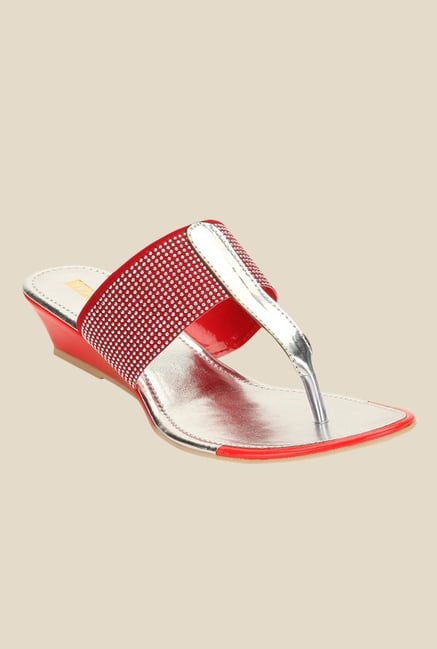 Yepme Red & Silver T-Strap Wedges Yepme Red & Silver T-Strap Wedges