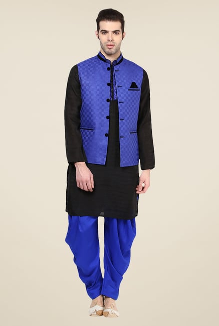 Yepme Blue Alec Self Print Nehru Jacket Yepme Blue Alec Self Print Nehru Jacket