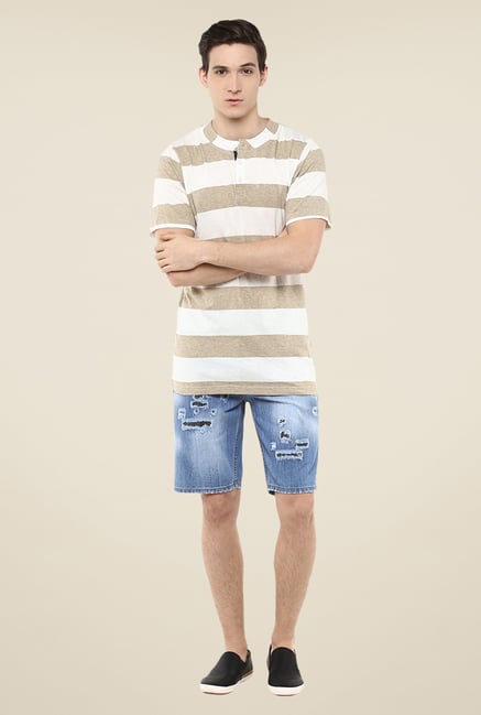 Yepme Beige & White Rolf Striped T Shirt Yepme Beige & White Rolf Striped T Shirt