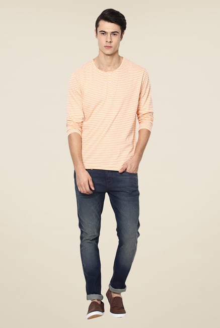 Yepme Peach Luca Striped T Shirt Yepme Peach Luca Striped T Shirt