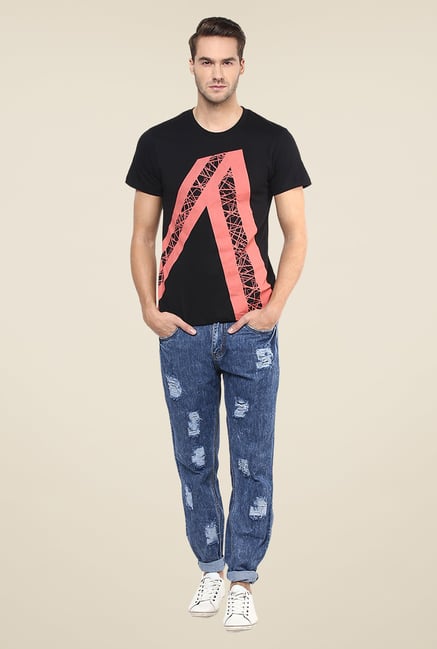 Yepme Black Angled Printed T Shirt Yepme Black Angled Printed T Shirt