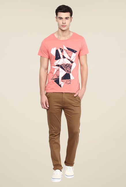 Yepme Broken Blocks Coral Graphic Print T Shirt Yepme Broken Blocks Coral Graphic Print T Shirt