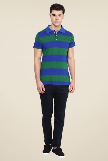 Yepme Dark Blue & Green Brock Striped Polo T Shirt Yepme Dark Blue & Green Brock Striped Polo T Shirt