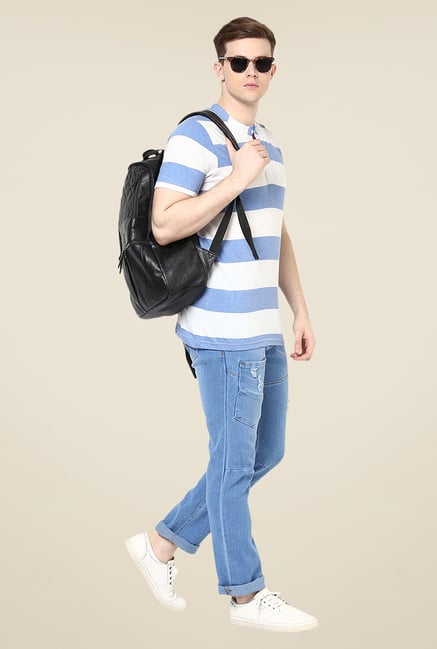 Yepme Blue & White Rolf Striped T Shirt Yepme Blue & White Rolf Striped T Shirt