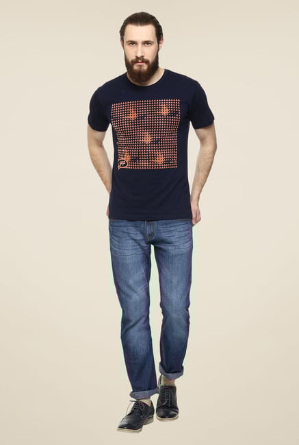 Yepme Triangle Grid Navy Graphic Print T Shirt Yepme Triangle Grid Navy Graphic Print T Shirt