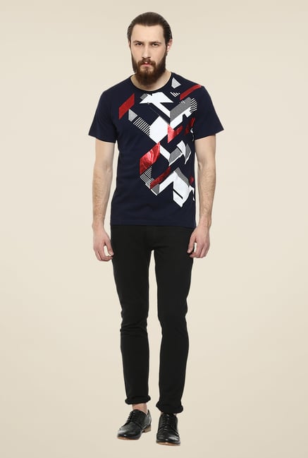Yepme Navy Urban Matrix Printed T Shirt Yepme Navy Urban Matrix Printed T Shirt