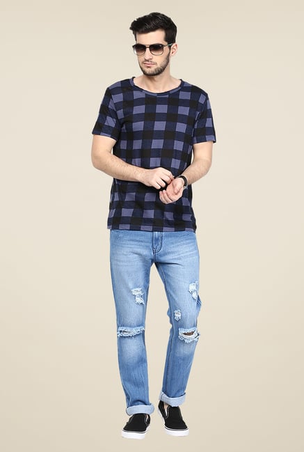Yepme Navy Checks T Shirt Yepme Navy Checks T Shirt