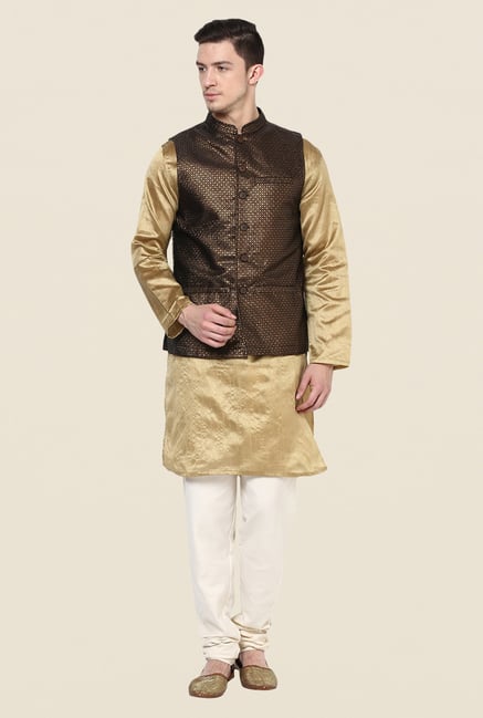 Yepme Brown & Gold Jack Printed Nehru Jacket Yepme Brown & Gold Jack Printed Nehru Jacket