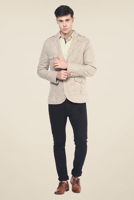 Yepme Dark Beige Ashton Solid Blazer Yepme Dark Beige Ashton Solid Blazer