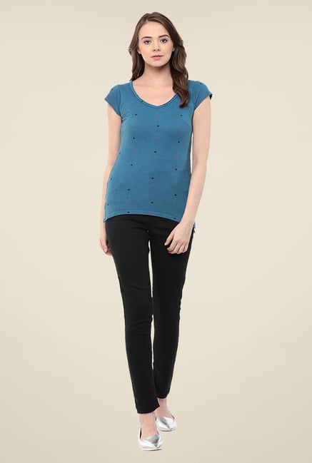 Yepme Melinda Overdye Acid Wash Star Printed Teal T Shirt Yepme Melinda Overdye Acid Wash Star Printed Teal T Shirt