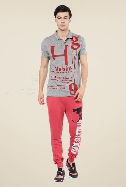 Yepme Grey Ian High Performance Printed Polo T-shirt Yepme Grey Ian High Performance Printed Polo T-shirt