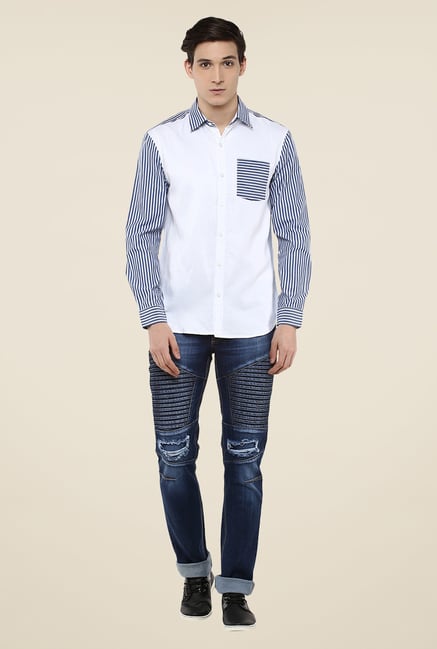 Yepme White Stefan Striped Shirt Yepme White Stefan Striped Shirt