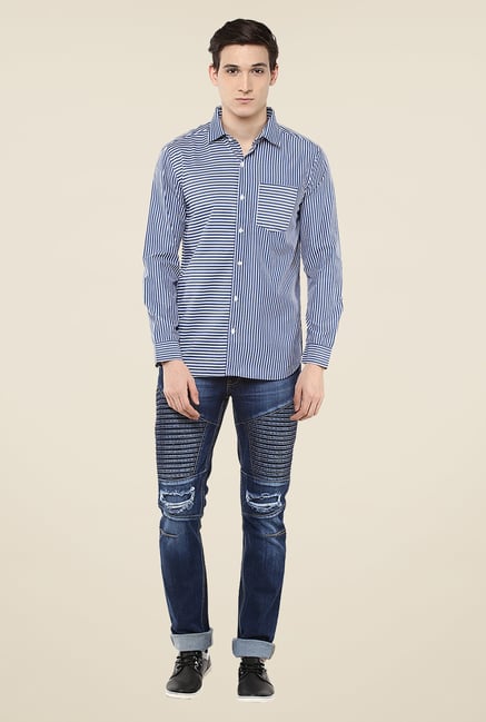Yepme Blue Stefan Striped Shirt Yepme Blue Stefan Striped Shirt