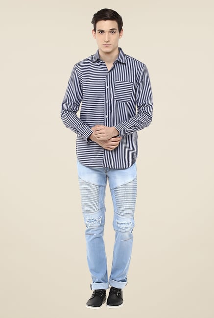 Yepme Navy Stefan Striped Shirt Yepme Navy Stefan Striped Shirt