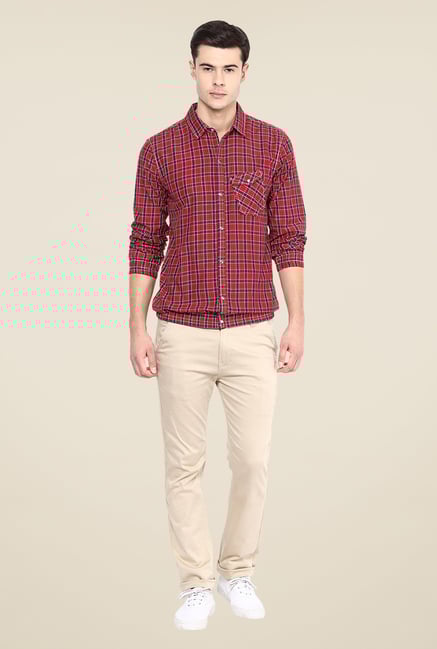 Yepme Red Francis Slim Fit Shirt Yepme Red Francis Slim Fit Shirt