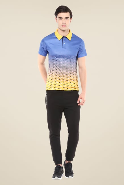 Yepme Blue Issac Graded Grids Printed Polo T-shirt Yepme Blue Issac Graded Grids Printed Polo T-shirt