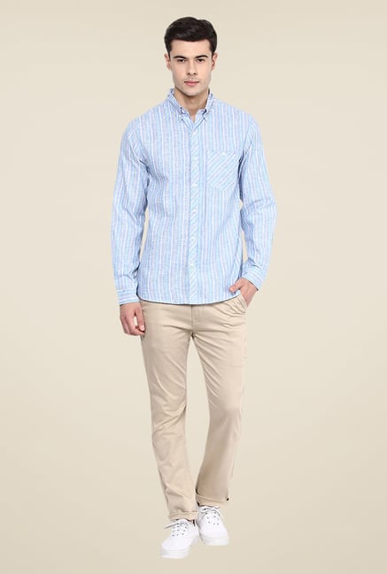 Yepme Light Blue Henry Linen Striped Shirt Yepme Light Blue Henry Linen Striped Shirt