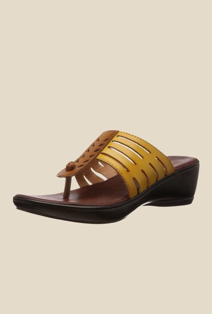 Catwalk Yellow & Tan Wedge Heeled Thong Sandals Catwalk Yellow & Tan Wedge Heeled Thong Sandals