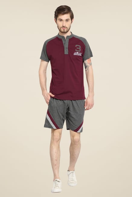 Duke Stardust Maroon & Grey Solid Bermuda Set Duke Stardust Maroon & Grey Solid Bermuda Set
