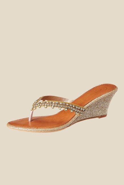 Catwalk Golden Wedge Heeled Thong Sandals Catwalk Golden Wedge Heeled Thong Sandals