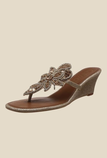 Catwalk Golden Wedge Heeled Thong Sandals Catwalk Golden Wedge Heeled Thong Sandals