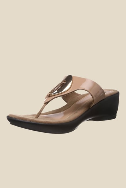 Catwalk Beige Wedge Heeled Thong Sandals Catwalk Beige Wedge Heeled Thong Sandals