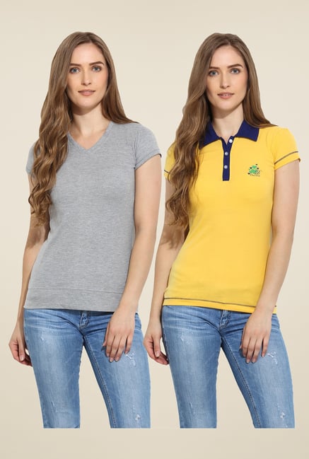 Duke Stardust Grey & Yellow Solid T Shirt (Pack of 2) Duke Stardust Grey & Yellow Solid T Shirt (Pack of 2)