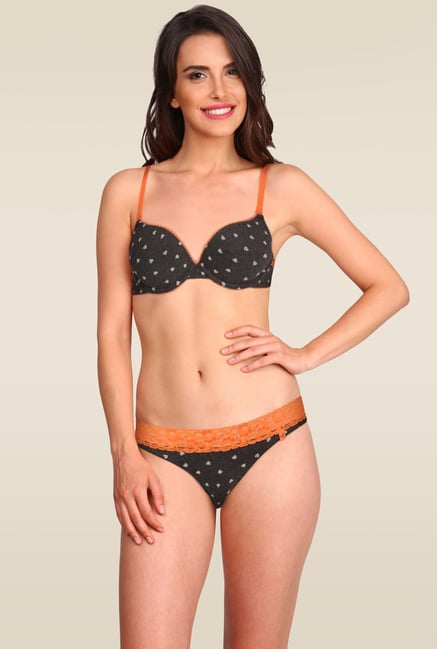 Jockey Charcoal & Neon Orange Wired Push-Up Bra - FP45 Jockey Charcoal & Neon Orange Wired Push-Up Bra - FP45