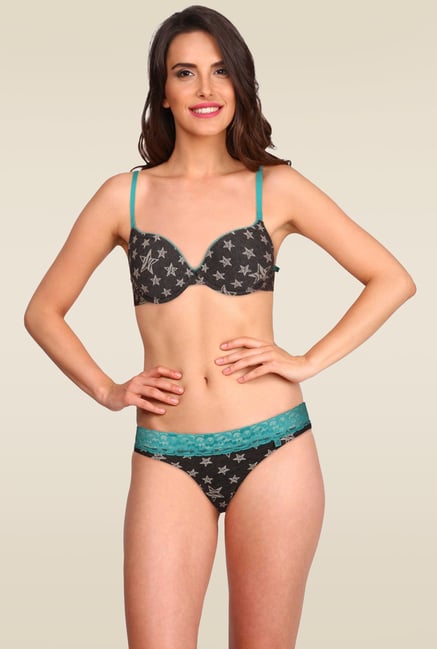 Jockey Charcoal & Turquoise Blue Wired Push-Up Bra - FP45 Jockey Charcoal & Turquoise Blue Wired Push-Up Bra - FP45
