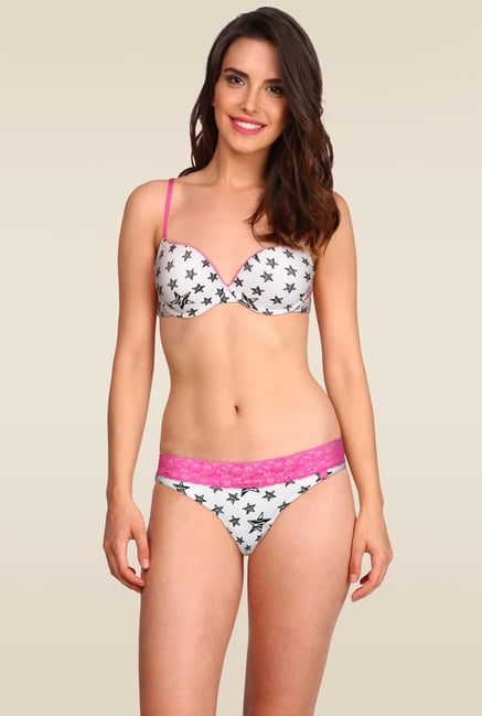 Jockey White & Pink Wired Push-Up Bra - FP45 Jockey White & Pink Wired Push-Up Bra - FP45