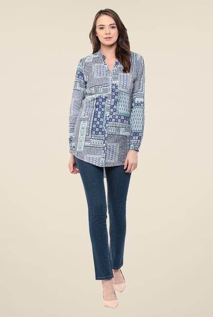 Yepme Blue Emery Longline Shirt Yepme Blue Emery Longline Shirt