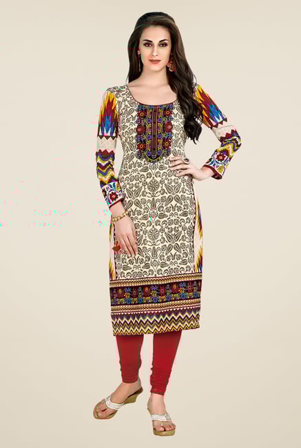 Salwar Studio Beige Floral Print Unstitched Kurti Salwar Studio Beige Floral Print Unstitched Kurti