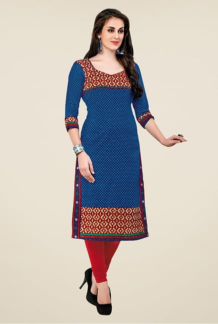 Salwar Studio Blue Printed Unstitched Kurti Salwar Studio Blue Printed Unstitched Kurti