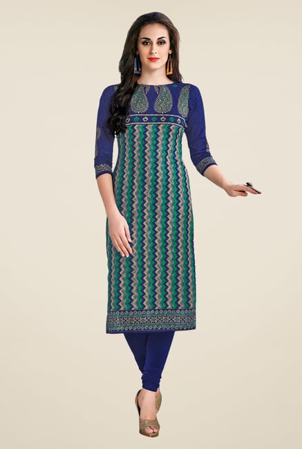 Salwar Studio Blue Printed Unstitched Kurti Salwar Studio Blue Printed Unstitched Kurti