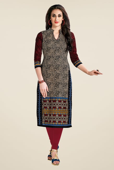 Salwar Studio Beige Floral Print Unstitched Kurti Salwar Studio Beige Floral Print Unstitched Kurti