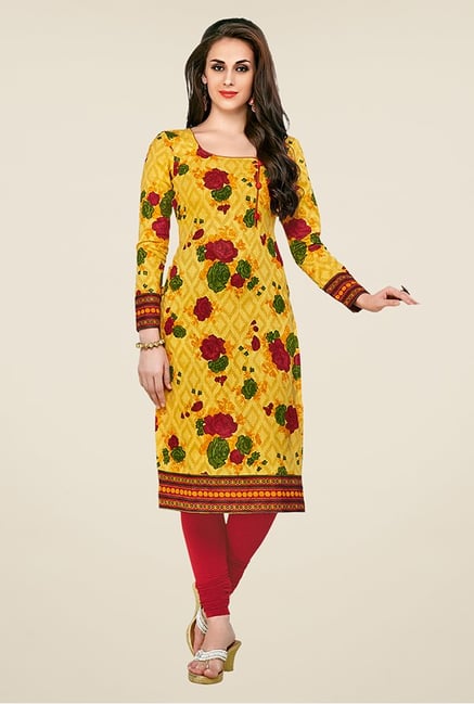 Salwar Studio Yellow Floral Print Unstitched Kurti Salwar Studio Yellow Floral Print Unstitched Kurti