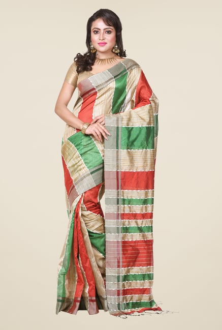 Bengal Handloom Beige & Red Cotton Silk Saree Bengal Handloom Beige & Red Cotton Silk Saree