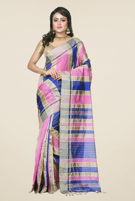 Bengal Handloom Blue & Pink Cotton Silk Saree Bengal Handloom Blue & Pink Cotton Silk Saree