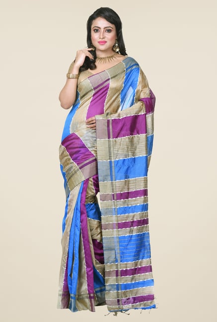 Bengal Handloom Blue & Purple Silk Saree Bengal Handloom Blue & Purple Silk Saree