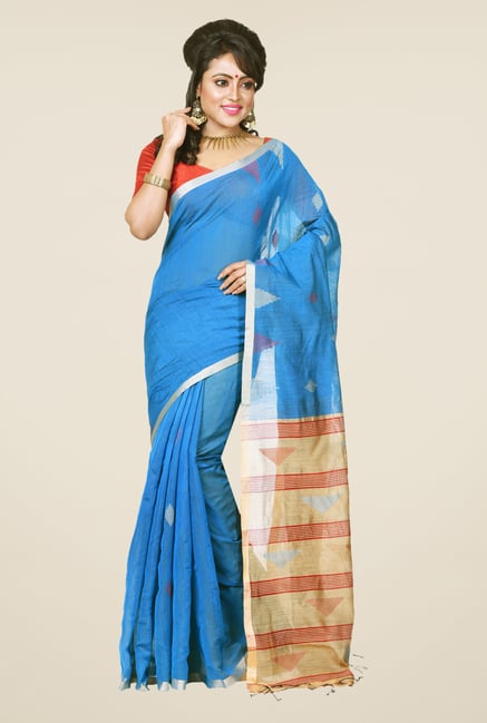 Bengal Handloom Blue & Beige Cotton Silk Saree Bengal Handloom Blue & Beige Cotton Silk Saree