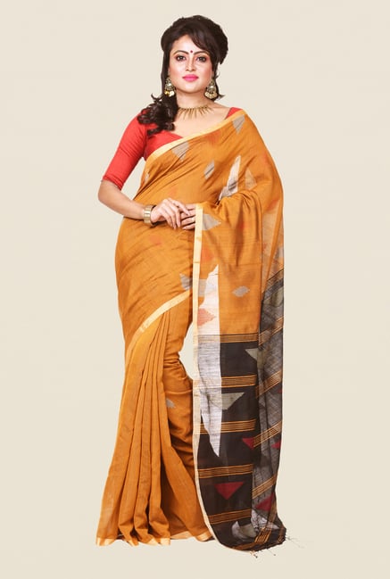 Bengal Handloom Mustard & Black Cotton Silk Saree Bengal Handloom Mustard & Black Cotton Silk Saree