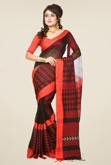 Bengal Handloom Red & Black Silk Saree Bengal Handloom Red & Black Silk Saree