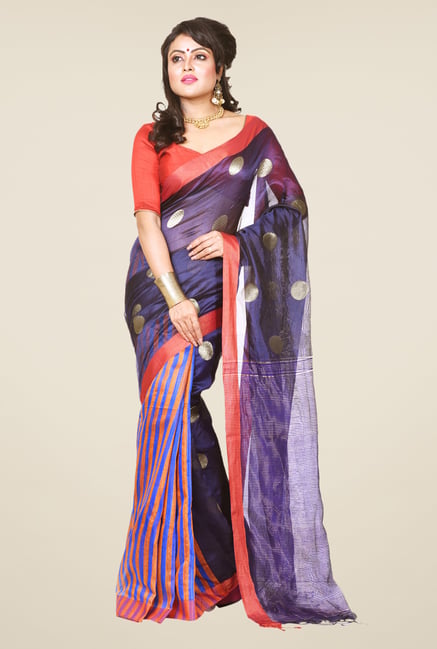 Bengal Handloom Purple & Blue Silk Saree Bengal Handloom Purple & Blue Silk Saree